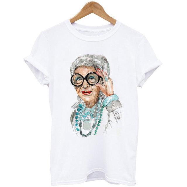 Woman Head Print Short Sleeve Round Neck Short Sleeve T-shirt