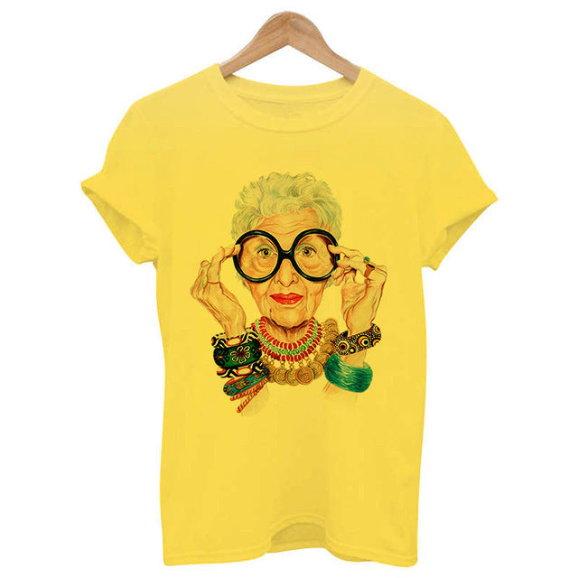 Woman Head Print Short Sleeve Round Neck Short Sleeve T-shirt