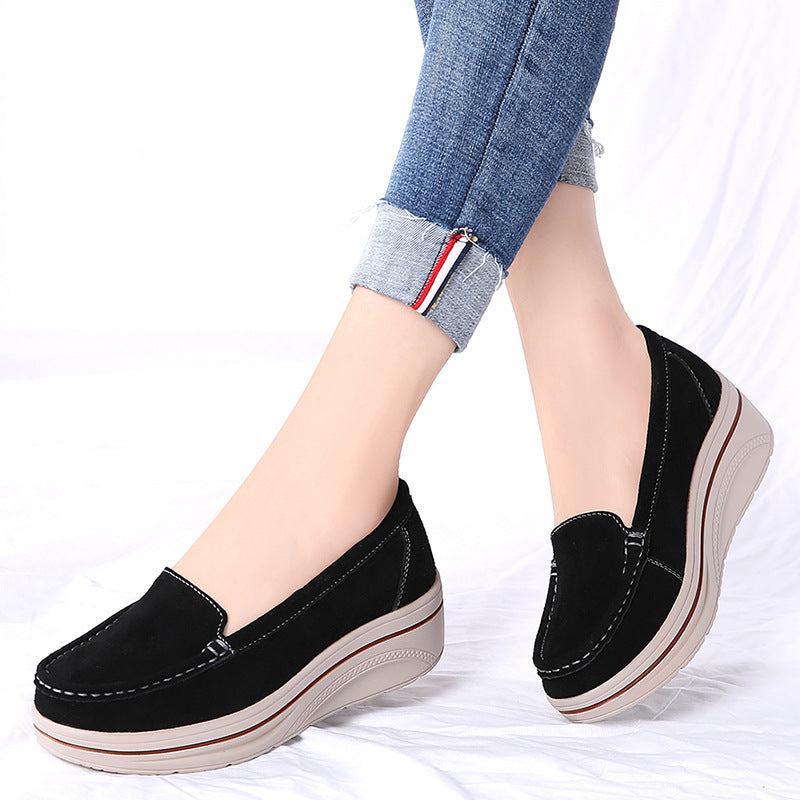 Thick Bottom IncreasedOne-step Suede Wedge Heel Grandma Shoes