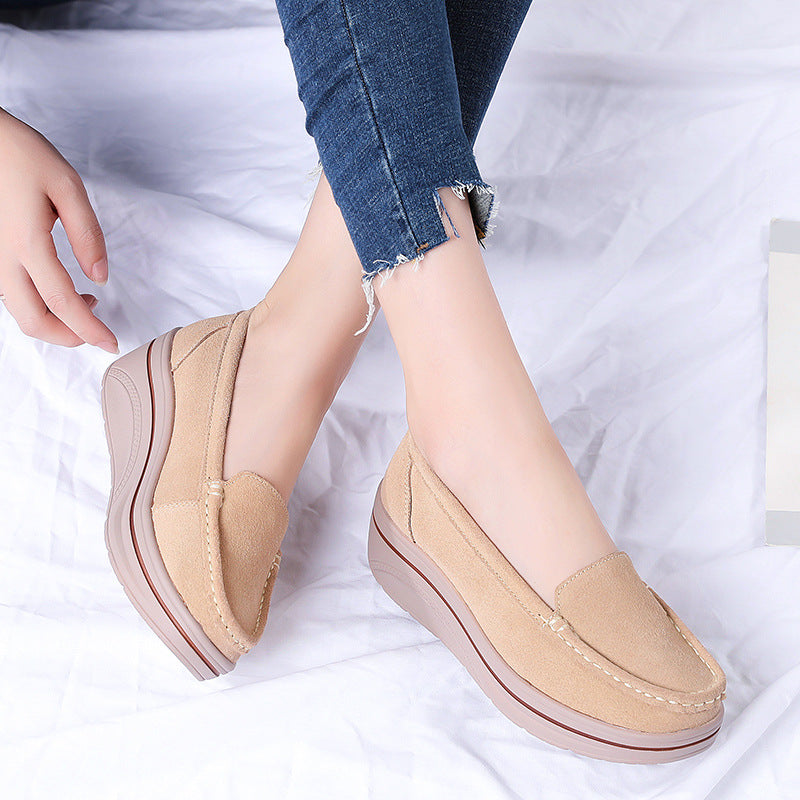 Thick Bottom IncreasedOne-step Suede Wedge Heel Grandma Shoes