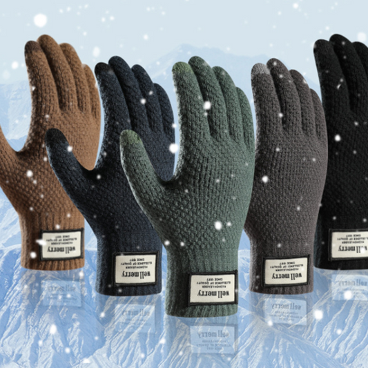 Guantes de pantalla táctil de lana cálida de jacquard grueso acolchados de terciopelo a la moda para hombre