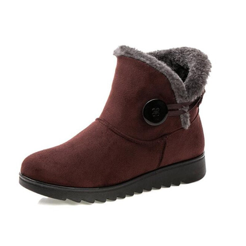 Botas de invierno para mujer, botines aterciopelados aterciopelados, zapatos de plataforma para nieve, zapatos planos sin cordones con botones, 2021 