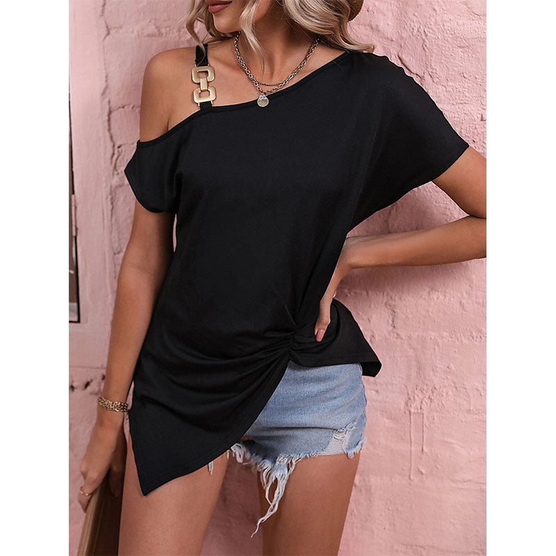 Ropa de mujer Blusa con hombros descubiertos Camisa de diseño irregular de verano