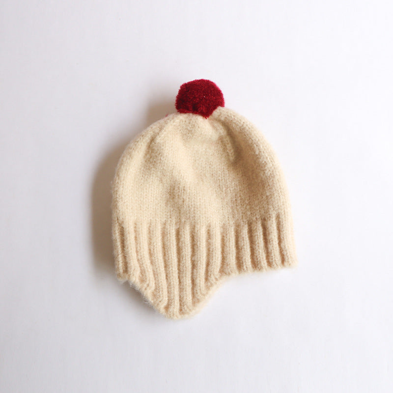 Autumn And Winter New Male And Female Baby Cute Earflaps Fur Ball Warm Knitted Hat