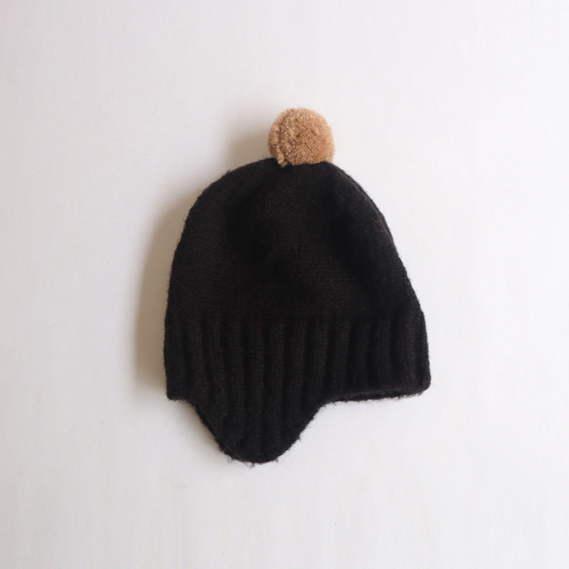 Autumn And Winter New Male And Female Baby Cute Earflaps Fur Ball Warm Knitted Hat