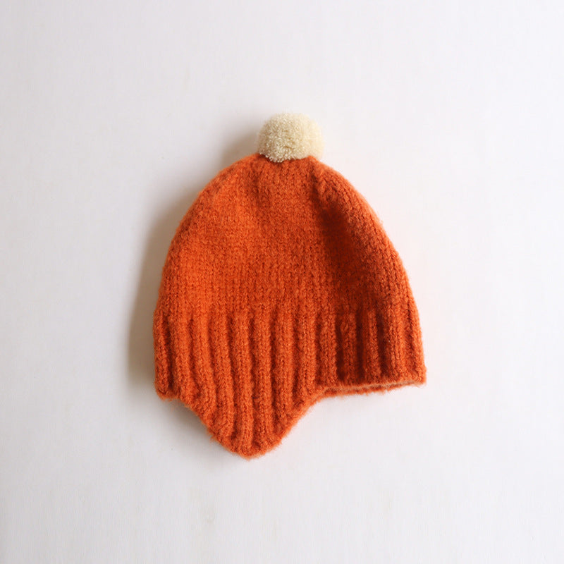 Autumn And Winter New Male And Female Baby Cute Earflaps Fur Ball Warm Knitted Hat