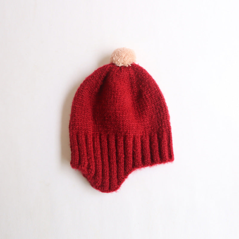 Autumn And Winter New Male And Female Baby Cute Earflaps Fur Ball Warm Knitted Hat