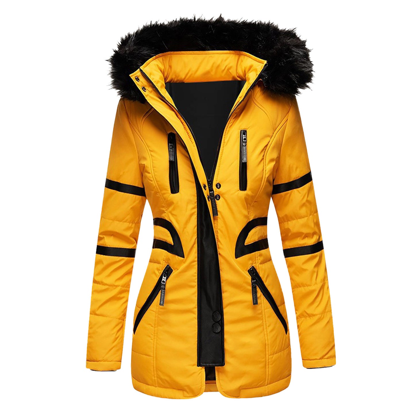 Contrasting color big fur collar cotton coat women