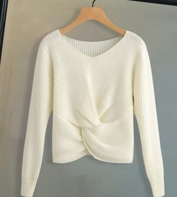 Autumn Sweater Women Casual Winter Woman Sweater Knitting Long Sleeve Solid Color V-neck Sexy Cross Knotted Panel Sweater