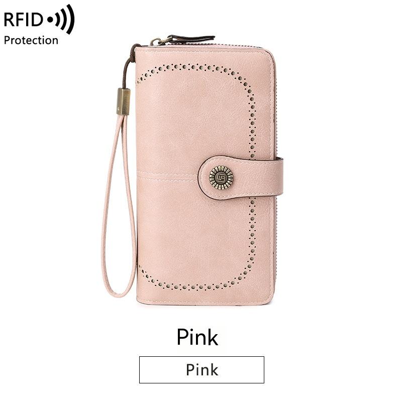 Cartera antimagnética RFID Bolso de gran capacidad para mujer con cremallera larga