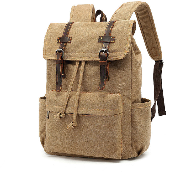 Men's Backpack Vintage Crazy Horse Leather Outdoor Travel Canvas Bag