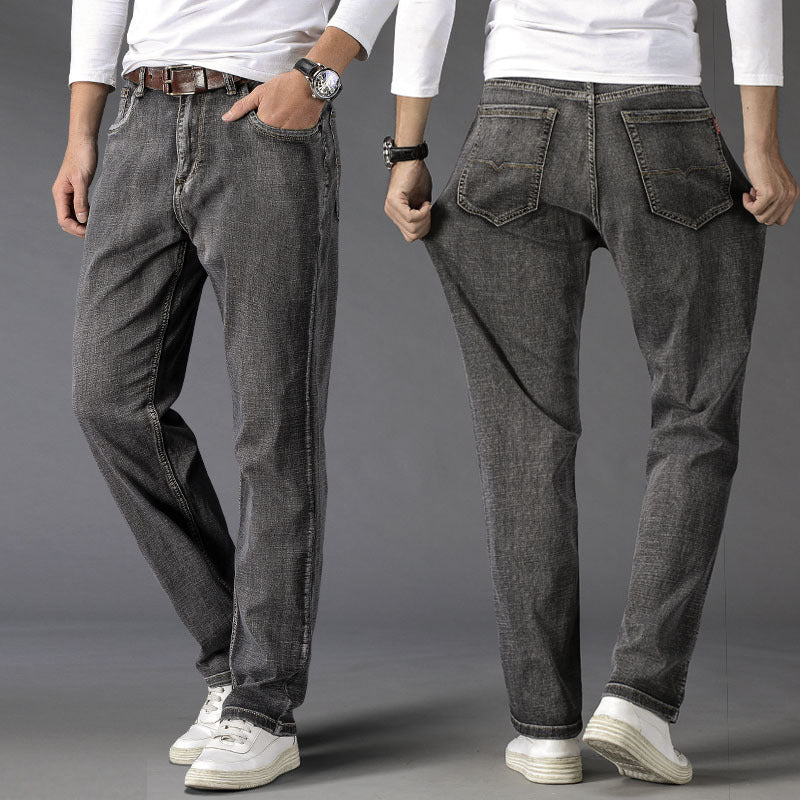 Jeans Gris Ahumado Recto Suelto Para Hombre