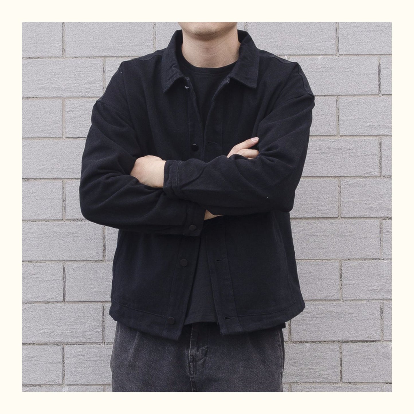 Spring And Autumn Thin Denim Jacket Men Black Trend Handsome Loose-fitting Workwear Jacket Men