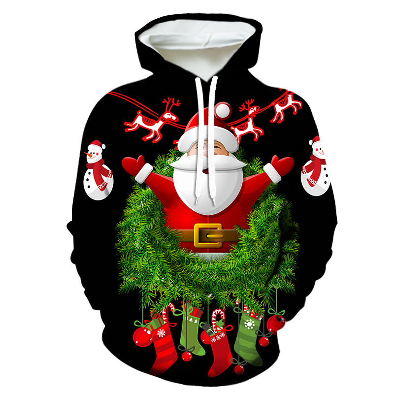 Jersey de manga larga con estampado digital navideño informal a la moda para hombres y mujeres