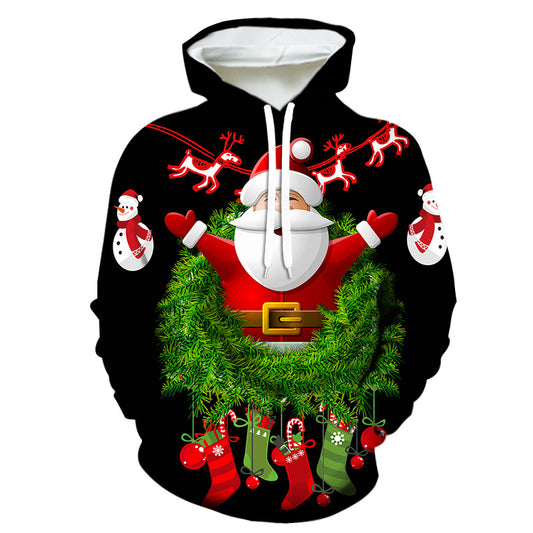 Jersey de manga larga con estampado digital navideño informal a la moda para hombres y mujeres