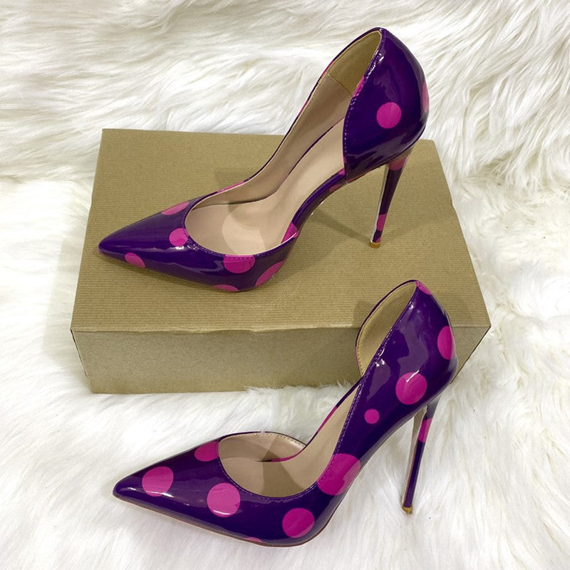 Polka Dot Side Hollow Pointed Thin Heel High Heels