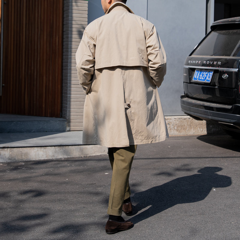 Abrigo de hombre con solapa de gabardina larga de algodón vintage