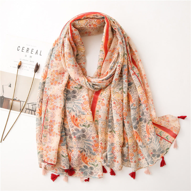 Japanese Style Artistic Fresh Cotton And Linen Scarf Retro Patchwork Bohemian Cashew Print