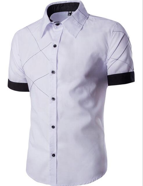 Men Short Spread Collar Sleeve Shirt