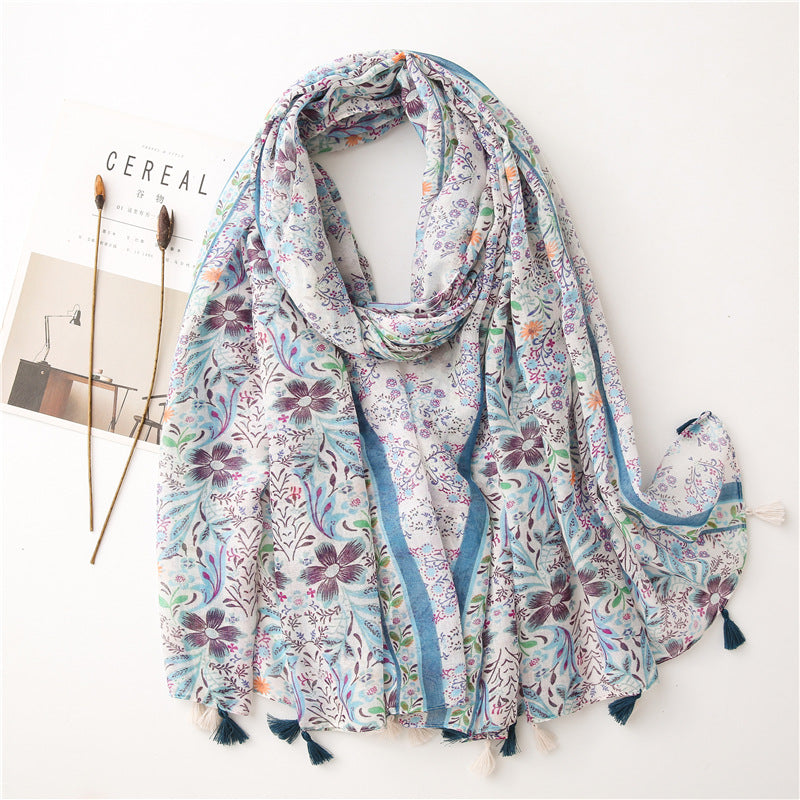 Japanese Style Artistic Fresh Cotton And Linen Scarf Retro Patchwork Bohemian Cashew Print