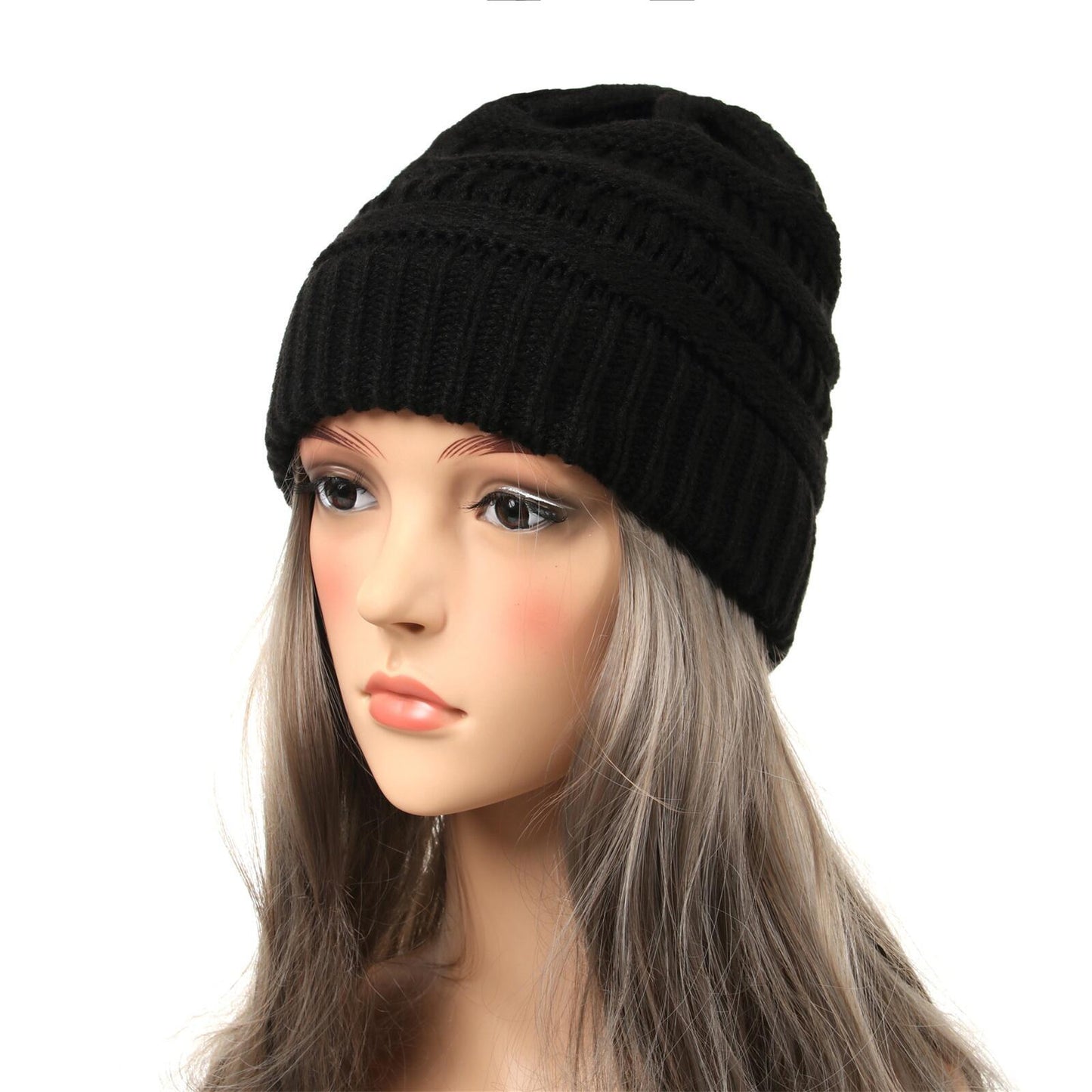 Gorro de punto cálido para mujer transfronterizo Gorra de color sólido simple