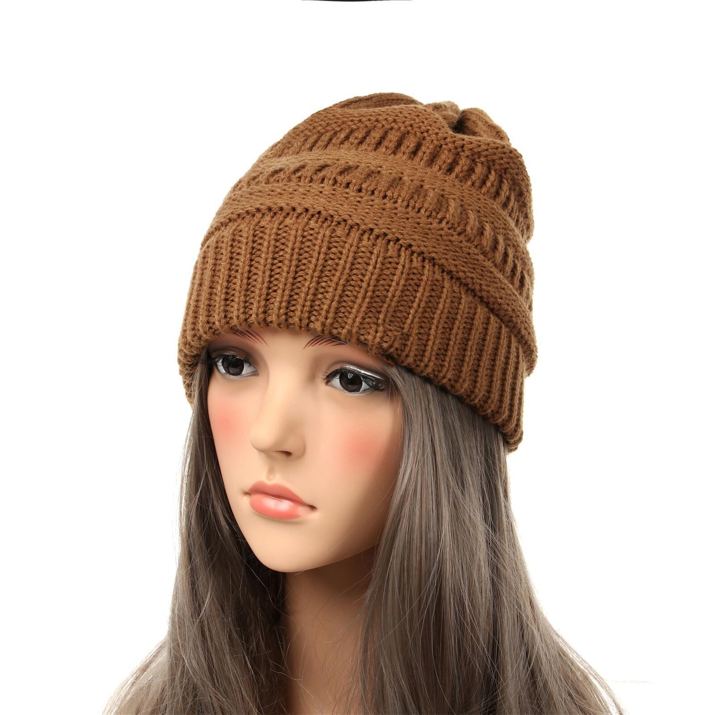 Gorro de punto cálido para mujer transfronterizo Gorra de color sólido simple