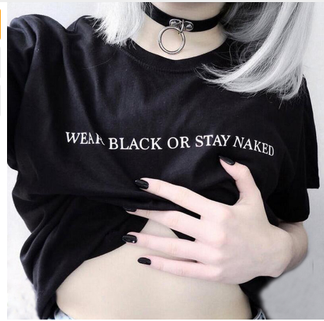 Camiseta negra o desnuda, divertida camiseta Harajuku Tumblr Hipster para mujer, camiseta informal blanca y negra, ropa para mujer