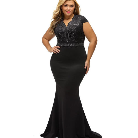 V neck beaded elegant formal evening dress