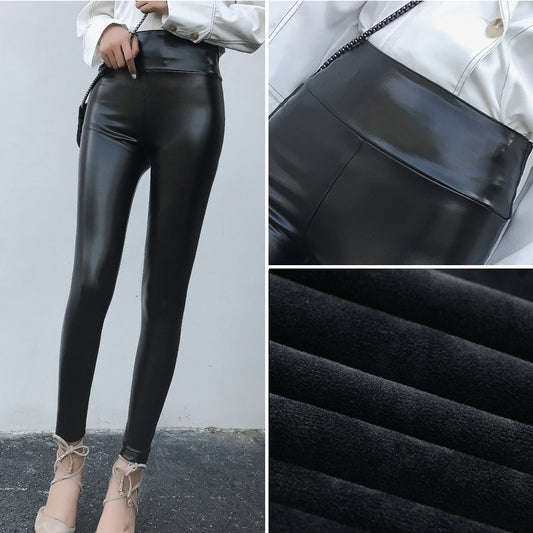 Leather Pants Women's Thick Large Size High Waist PU Leather Leggings