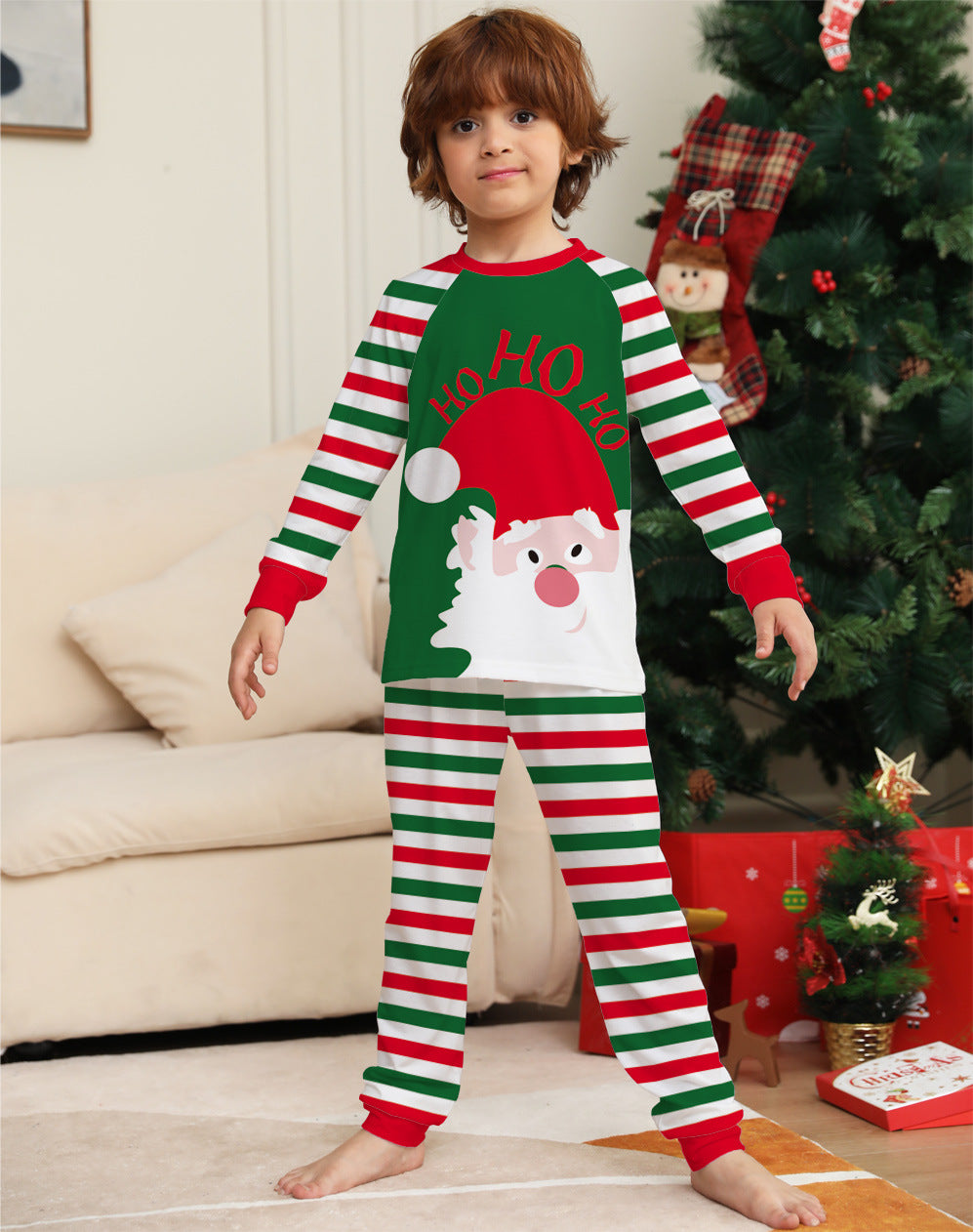 Pijamas navideños familiares Conjuntos a juego Rayas rojas Ropa de dormir navideña para vacaciones Jammies Trajes de pijamas de manga larga