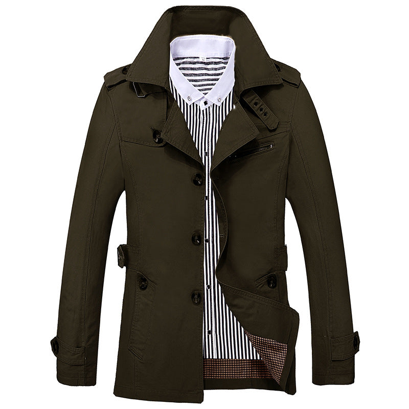 Men's Fashion Casual Solid Color Trench Coat