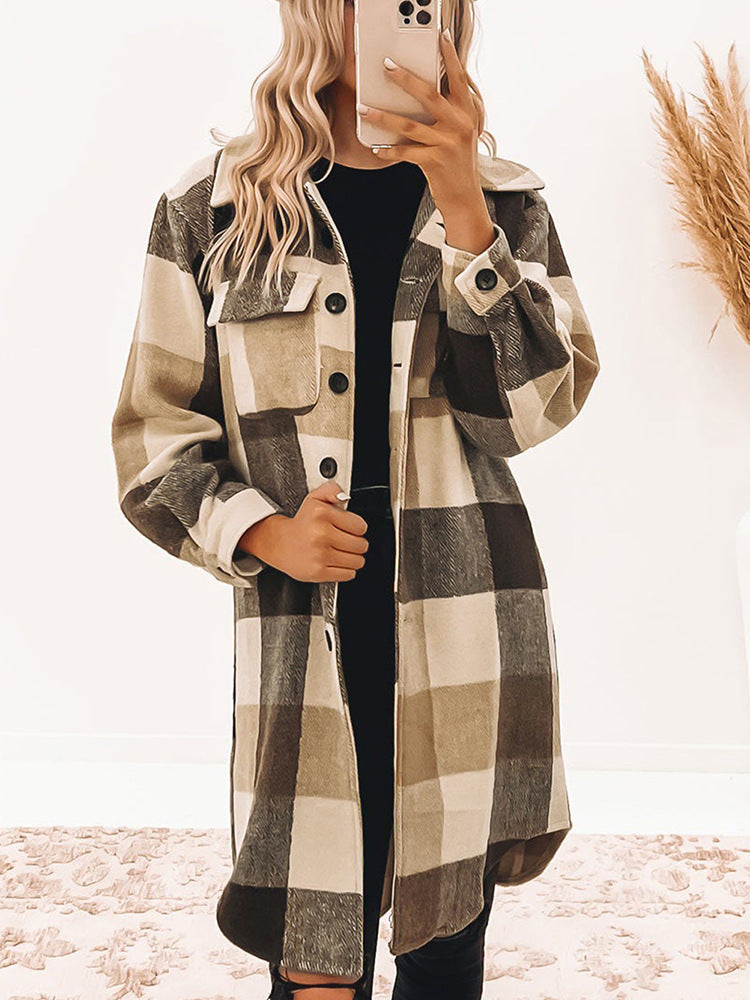 Loose Button Pocket Long Sleeve Coat Long And Simple All-match Jacket