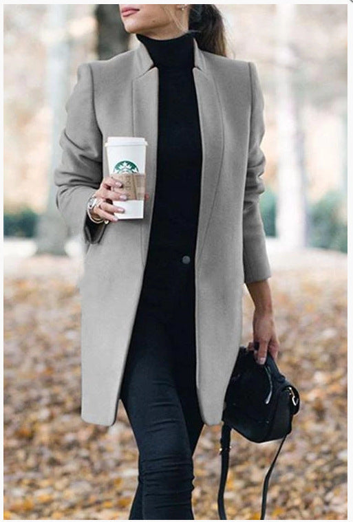 Autumn And Winter New Fashion Stand Collar Women's Woolen Coat