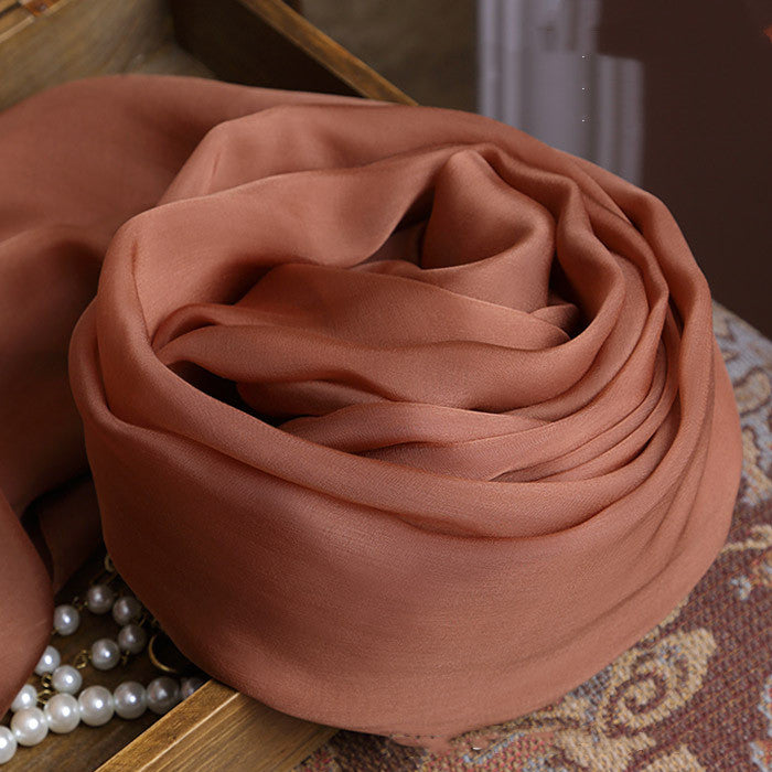 Women's Brown Long Solid Color Mulberry Scarf