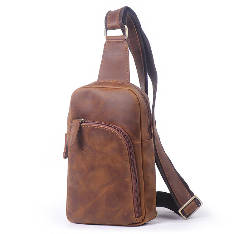 Vintage Leather Chest Crazy Horse Leather Crossbody Capacity Cowhide Leather Single-shoulder Bag