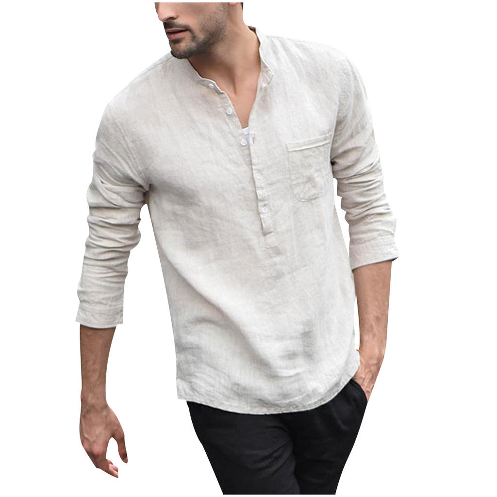 Camisa blanca vintage para hombre Camisas de lino con botones