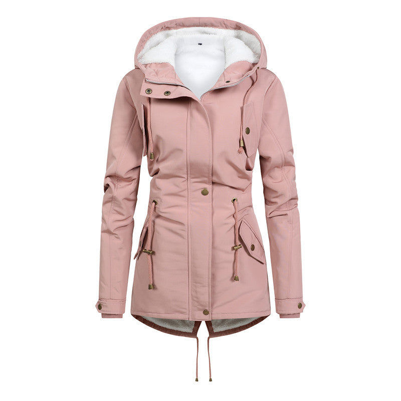 Commuter Cotton Zipper Coat With Fur Collar Print Loose Temperament