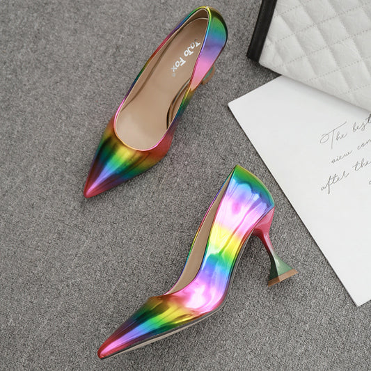 Rainbow Pointed Thin Heel Women