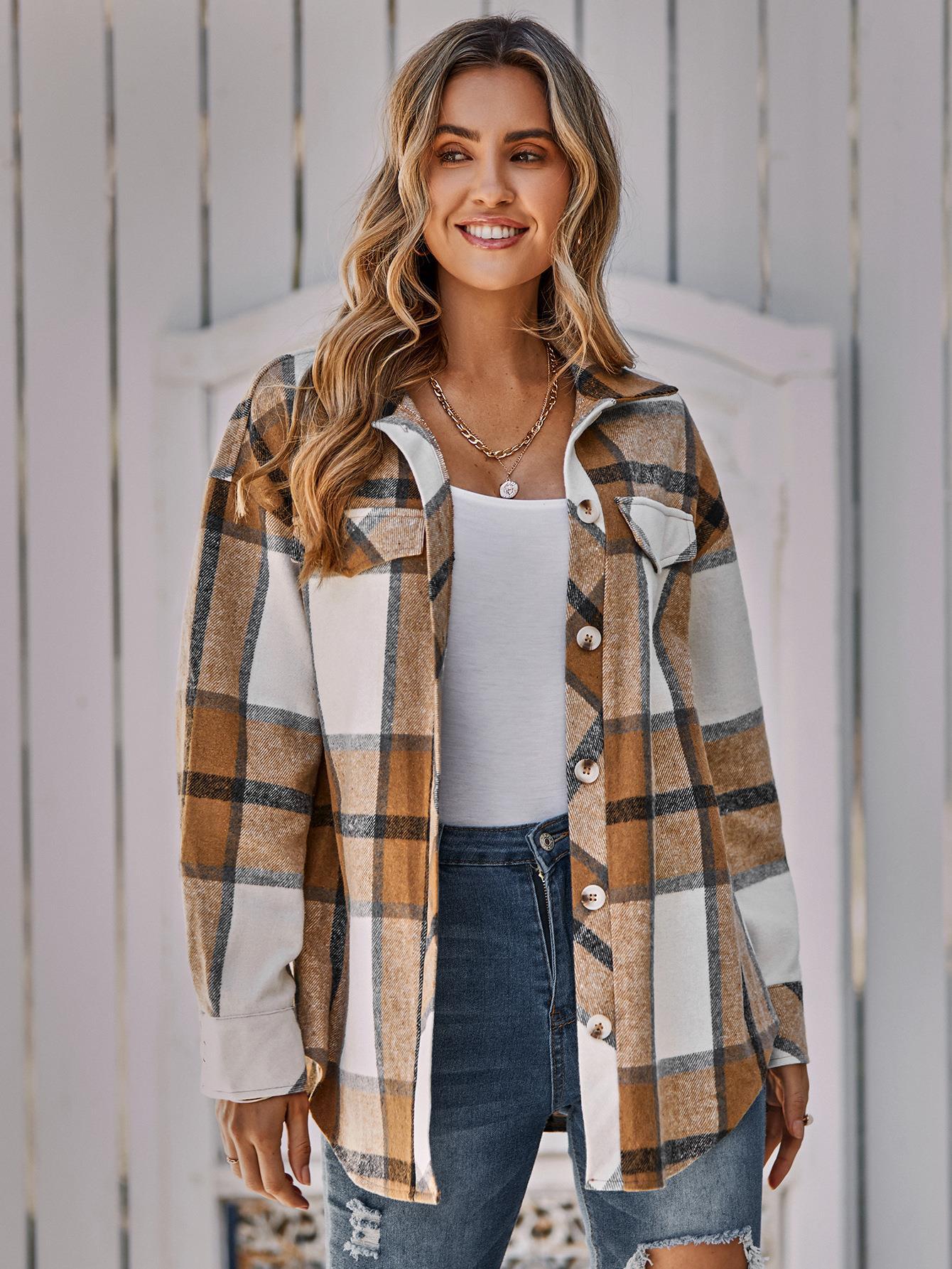 Women's Single-breasted Casual Plaid Women's Coat