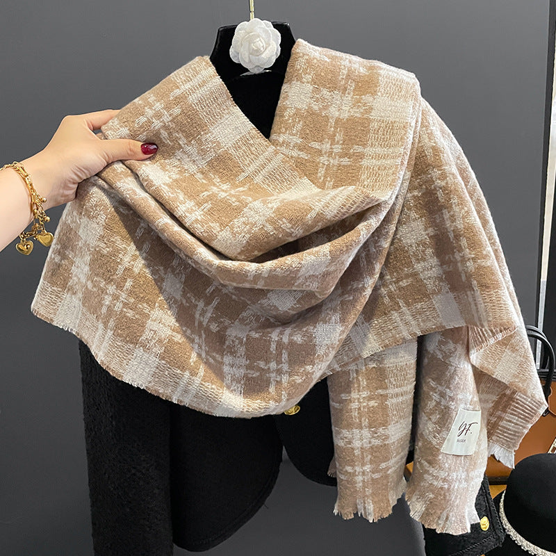 New Cashmere Scarf Women's Check Thickened