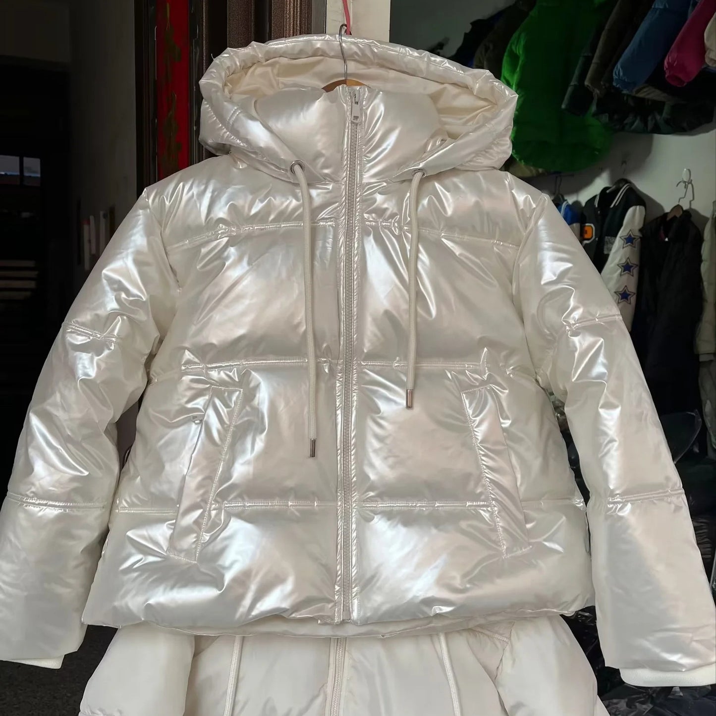 Silver Shiny Surface Skin Feeling Cotton-padded Clothes