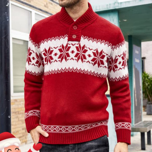 Suéter de punto jacquard navideño de manga larga para hombre