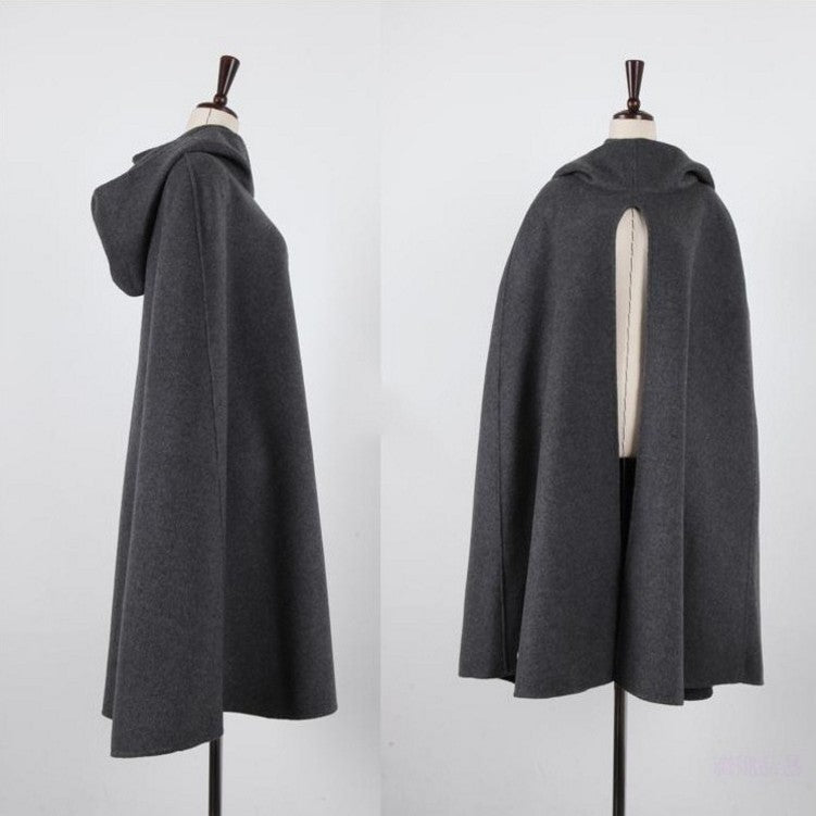 Hooded woolen cloak windbreaker jacket