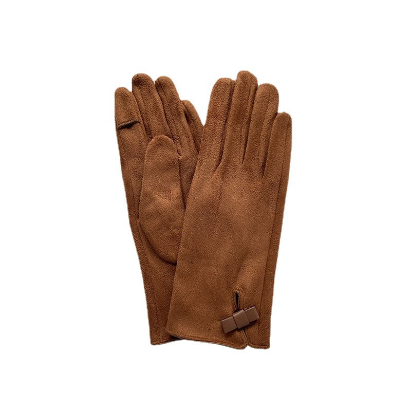 Guantes con lazo de gamuza todo fósforo a la moda para mujer