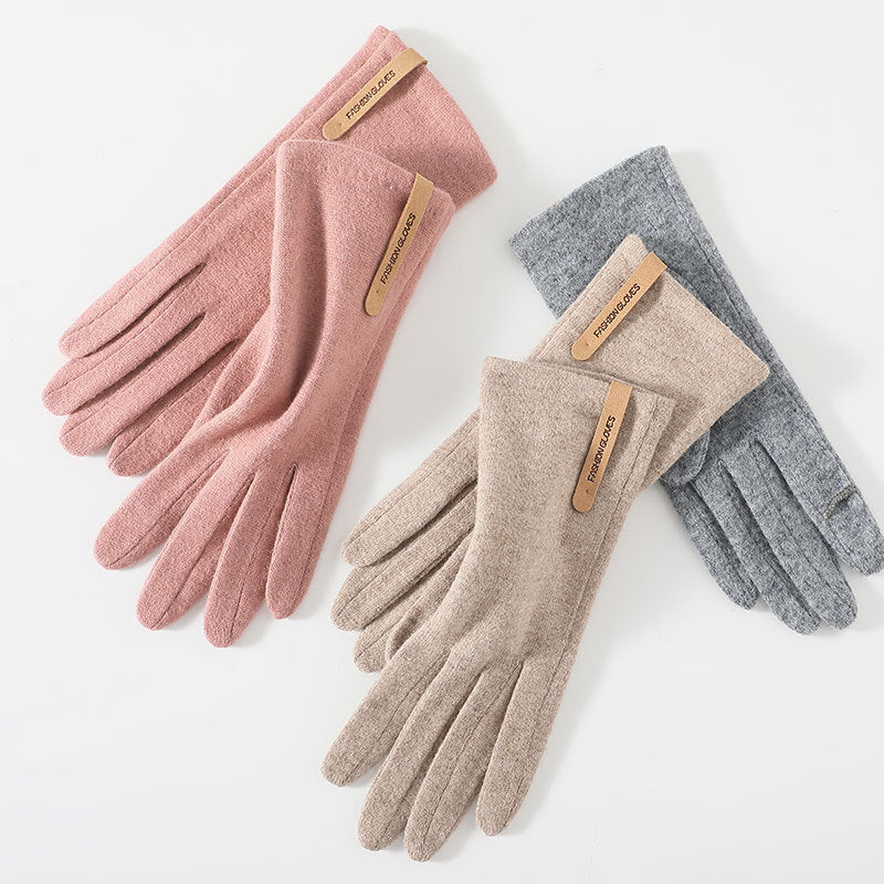 Women's Fleece-lined Thickened Outdoor Cycling Touch Screen Warm Gloves