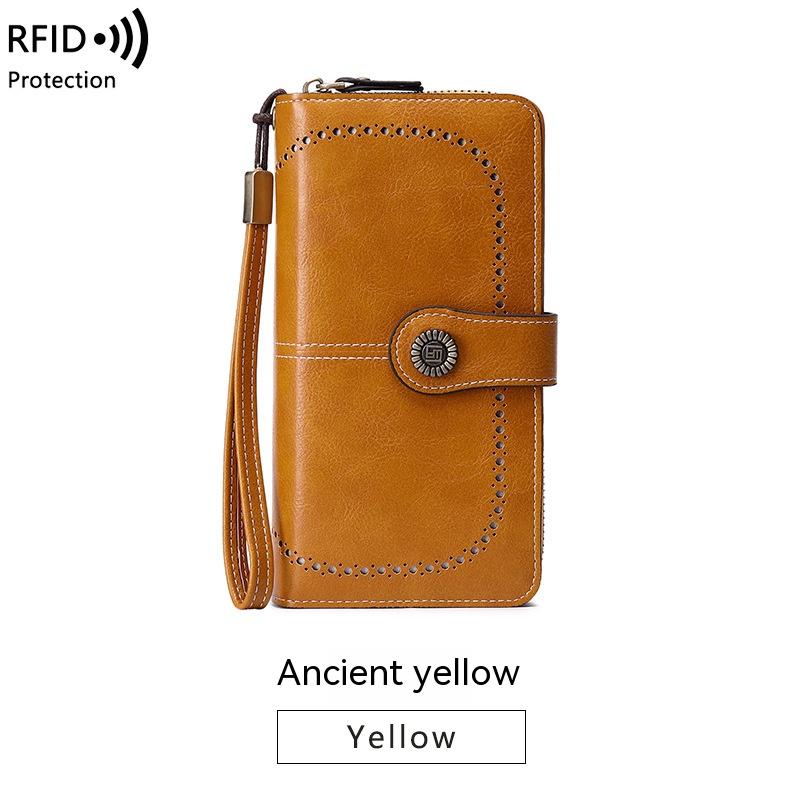 Cartera antimagnética RFID Bolso de gran capacidad para mujer con cremallera larga