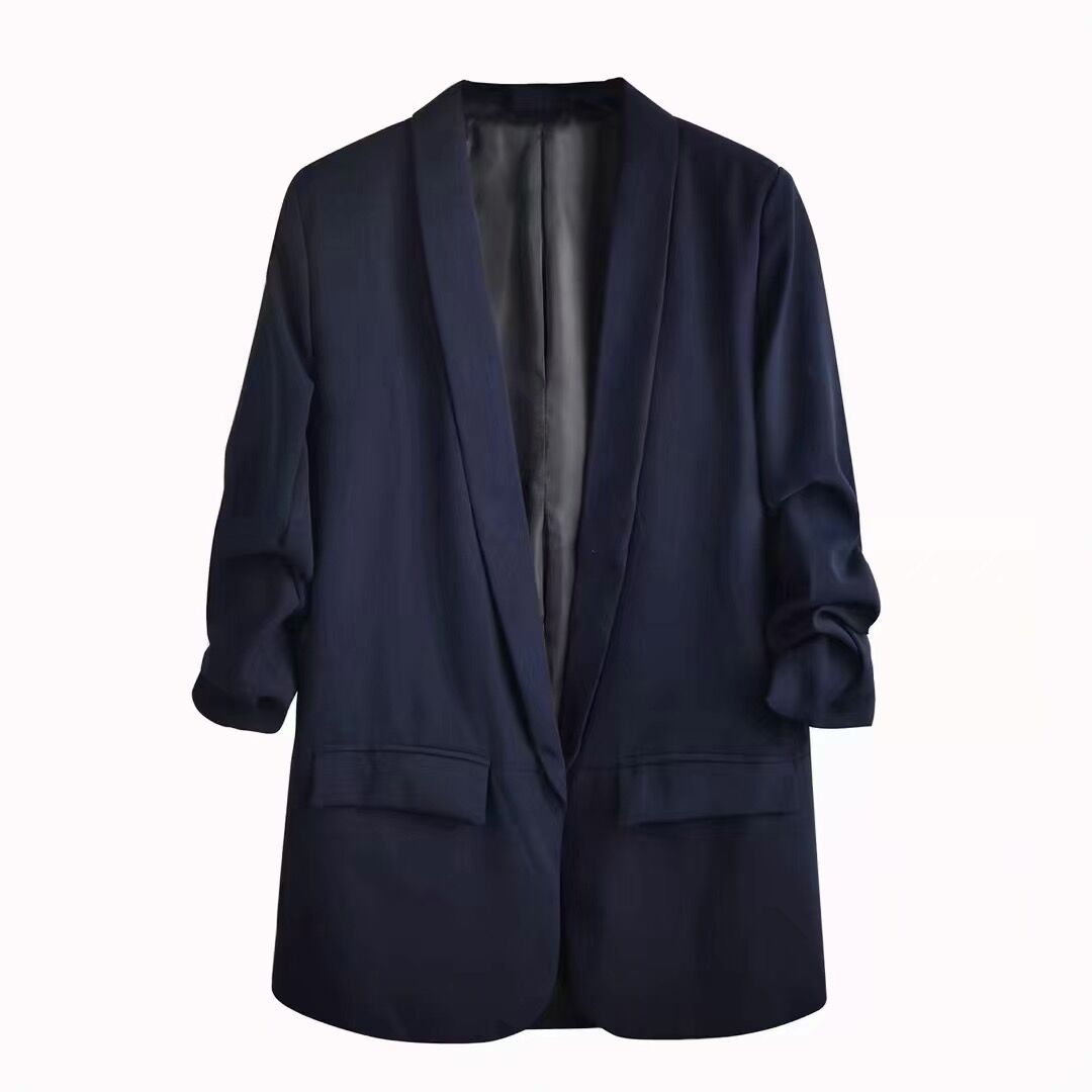 Casual Suit Jacket With Pleated Sleeve Pockets