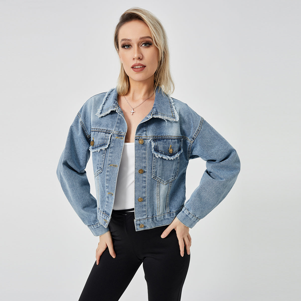 Chaqueta vaquera de manga larga para mujer Top de moda