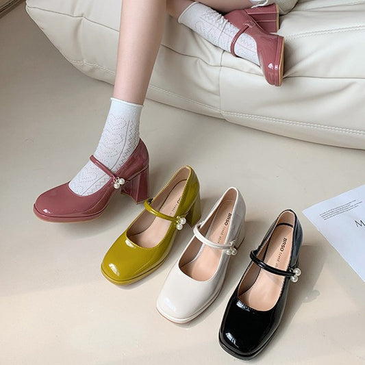 Square Toe Low-cut Retro Shoes French Chunky Heel High Heels