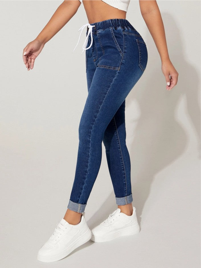 New Drawstring Elastic Waist High Skinny Jeans